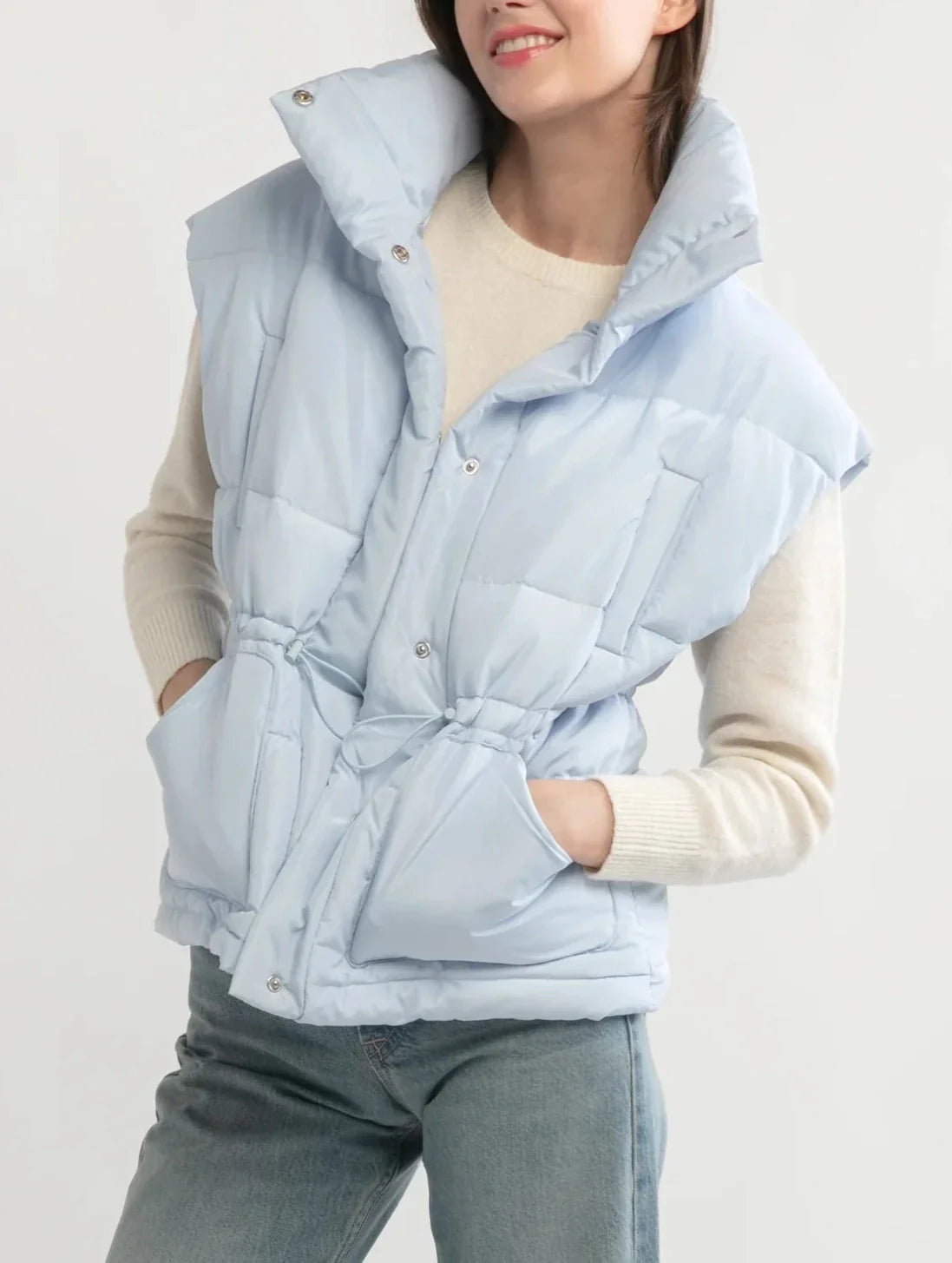 Cocoon Puffer Vest in Cotton Blue